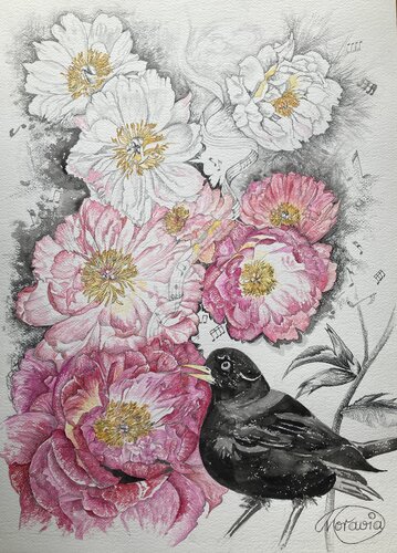 Der Gesang der Amsel by Karin Steffek-Moravia, Work on Paper for Sale on Singulart