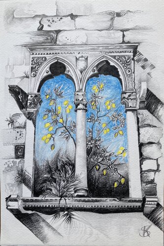 Zitronen im Palazzo par Karin Steffek-Moravia, Œuvre sur papier en vente sur Singulart