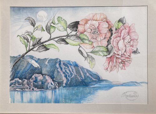 Kamelienzweig über dem Lago Maggiore von Karin Steffek-Moravia, Malerei kaufen auf Singulart