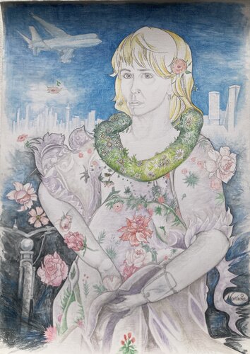 Hommage a Botticelli - Flora 2025 van Karin Steffek-Moravia, Werk op papier te koop op Singulart