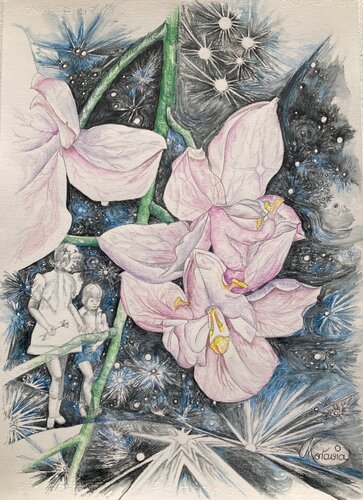 Hommage à Dante " Etwas ist uns aus dem Paradies geblieben..." by Karin Steffek-Moravia, 종이 for Sale on Singulart