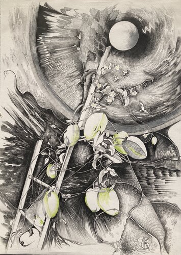 Passionfruit - Ladder to the Moon di Karin Steffek-Moravia, Opera su carta in vendita su Singulart
