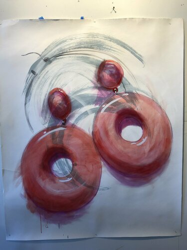 Red Dangle Earrings di Tracy Ostmann Haschke, Opera su carta in vendita su Singulart