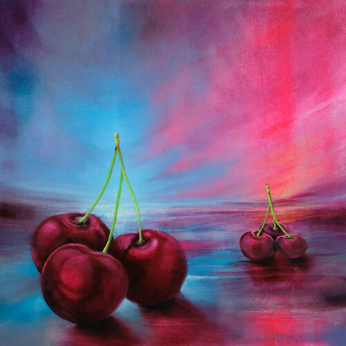 Cherries - and a bright day di Annette Schmucker, Pittura in vendita su Singulart