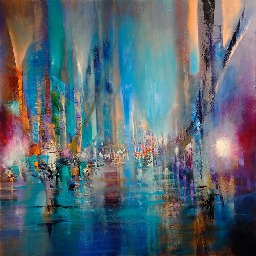 Pulsierendes Leben am Fluss van Annette Schmucker, Schilderij te koop op Singulart
