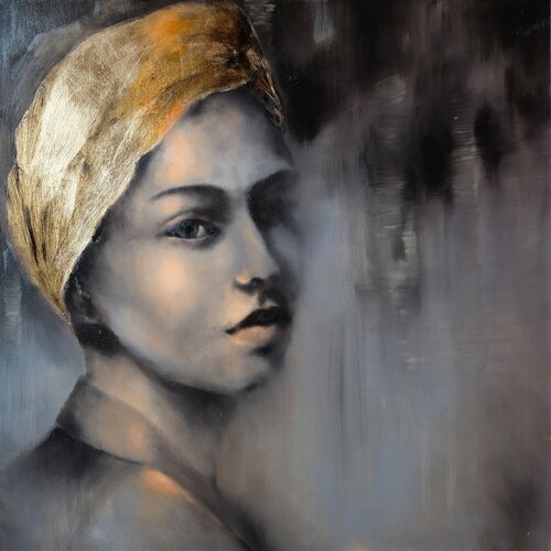 Das Mädchen mit dem goldenen Tuch van Annette Schmucker, Schilderij te koop op Singulart