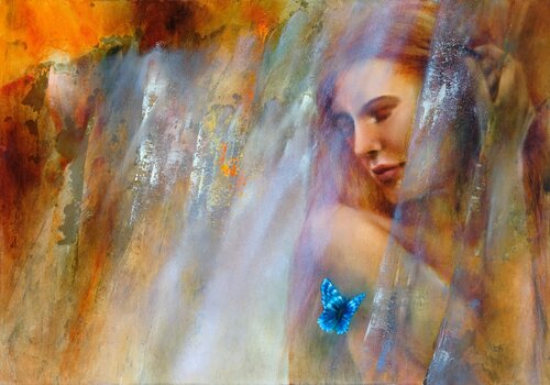 Lara mit Schmetterling di Annette Schmucker, Pittura in vendita su Singulart