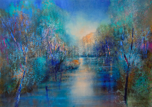 Blauer Märchenwald - Blue forests di Annette Schmucker, Pittura in vendita su Singulart