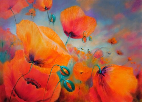 Frühlingswiese - spring meadow di Annette Schmucker, Pittura in vendita su Singulart