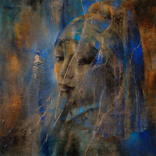 Das Geheimnis - Mädchen ohne Perlenohrring di Annette Schmucker, Pittura in vendita su Singulart