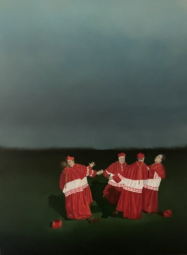 Il giro...giro tondo di cinque cardinali van Elisa Spagnoli, Schilderij te koop op Singulart