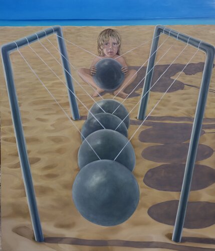 Diego in spiaggia con Newton de Elisa Spagnoli, Pintura a la venta en Singulart