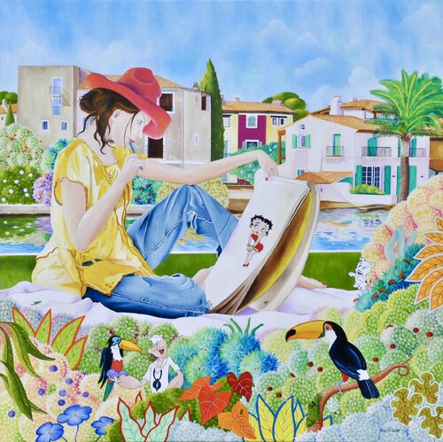 BETTY BOOP ET POPEYE S'INVITENT A PORT-GRIMAUD by Martine Alison, Painting for Sale on Singulart