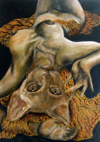 Katze in Frau von Eva Vogt, Malerei kaufen auf Singulart