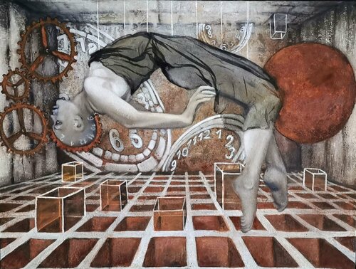 Mensch im Hyperraum van Eva Vogt, Schilderij te koop op Singulart