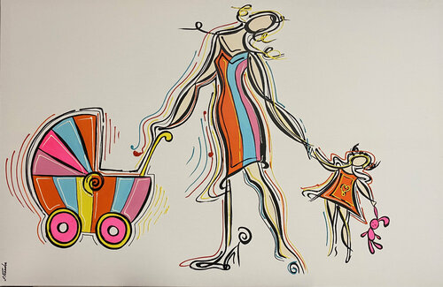 Action. Love. family van Eka Peradze, Schilderij te koop op Singulart