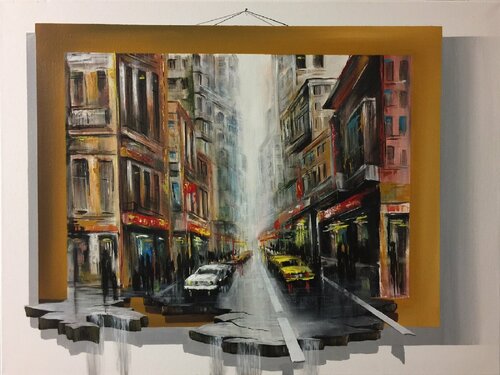 Action.In the city 17zu par Eka Peradze, Peinture en vente sur Singulart