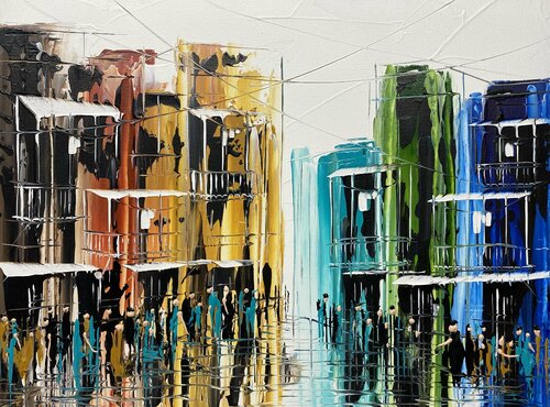 Action.In the city 17T di Eka Peradze, Pittura in vendita su Singulart