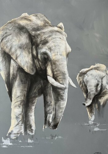Family.  love.elephants.♥️ van Eka Peradze, Schilderij te koop op Singulart