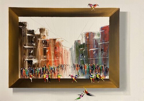 Action.In the city 17zu par Eka Peradze, Peinture en vente sur Singulart