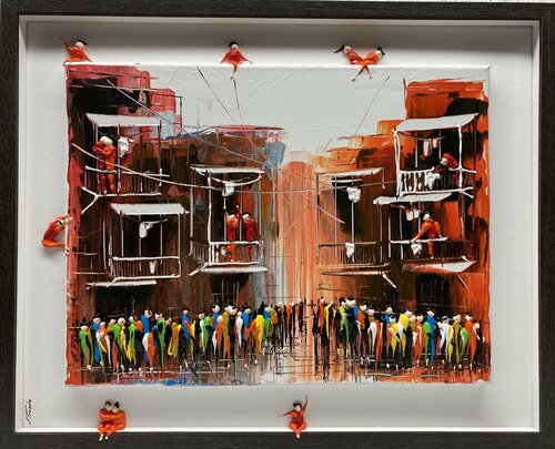 Action.In the city 17op di Eka Peradze, Pittura in vendita su Singulart