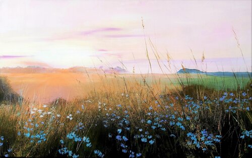 Out in the Fields - Landscape, Flowers Painting, Impressionism, Realism by Andrea Jacobi, Painting for Sale on Singulart