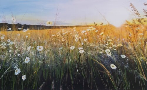 In the Meadow of Life - Landscape, Flowers Painting, Impressionism, Realism von Andrea Jacobi, Malerei kaufen auf Singulart