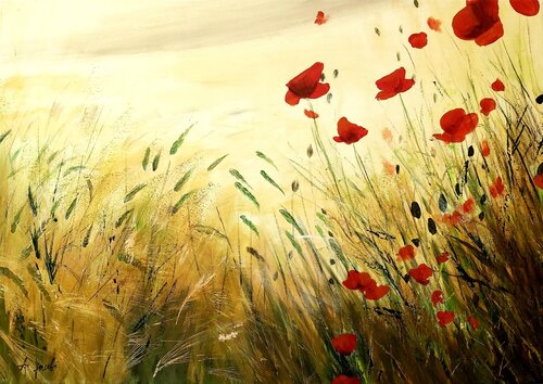 Wild Grasses with Poppies 3 - Flowers Painting, Impressionism, Realism van Andrea Jacobi, Schilderij te koop op Singulart