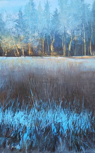 Shades of Winter 2 - Landscape Painting. Forest. Impressionism. Figurative. von Andrea Jacobi, Malerei kaufen auf Singulart