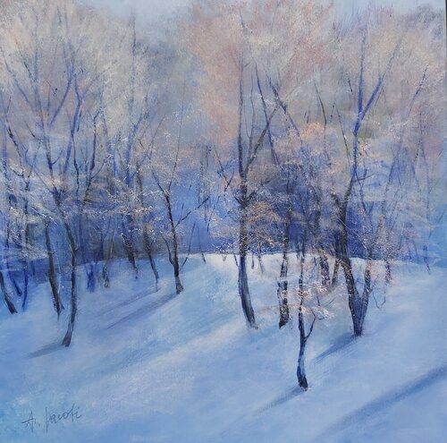 Wintermorning - Landscape Painting. Forest. Impressionism. Figurative. van Andrea Jacobi, Schilderij te koop op Singulart