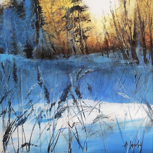 Golden Winter Light - Landscape, Impressionism, Realism van Andrea Jacobi, Schilderij te koop op Singulart