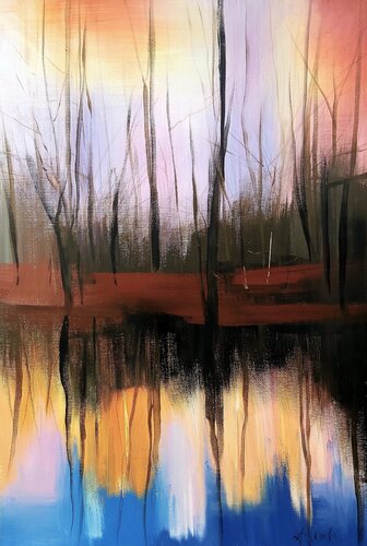 Sun Comes down 2 - Landscape Painting. Forest. Impressionism. Figurative. di Andrea Jacobi, Pittura in vendita su Singulart