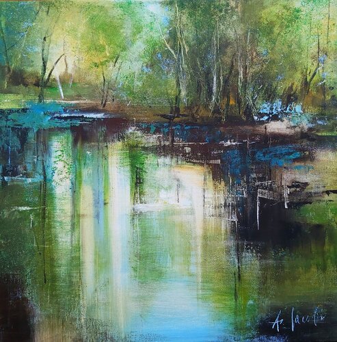 Green Shadows - Landscape, Impressionism, Realism von Andrea Jacobi, Malerei kaufen auf Singulart