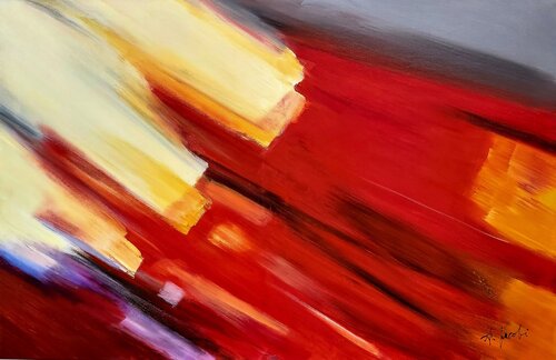 Straight on Red - Abstract Painting, Red van Andrea Jacobi, Schilderij te koop op Singulart
