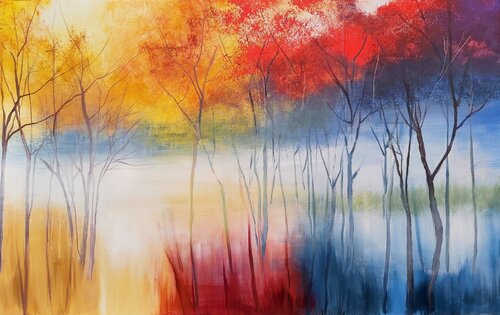 Mystical Autumn Forest - Landscape Painting. Forest. Impressionism. Figurative. von Andrea Jacobi, Malerei kaufen auf Singulart