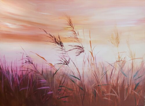 Sunset Reeds - Landscape, Impressionism, Realism by Andrea Jacobi, Painting for Sale on Singulart