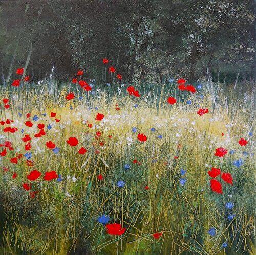 Poppies at the Edge of the Forest 1 - Flowers Painting, Impressionism, Realism Andrea Jacobi