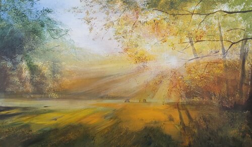 Golden Late Summer Light - Landscape, Impressionism, Realism von Andrea Jacobi, Malerei kaufen auf Singulart
