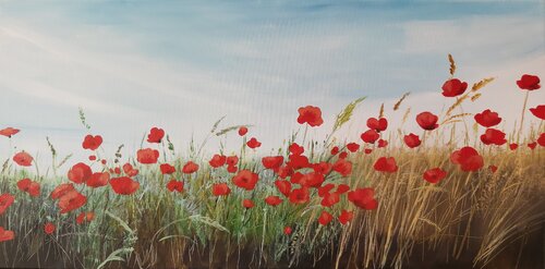 Poppies in the Sunshine 2 - Flowers Painting, Impressionism, Realism van Andrea Jacobi, Schilderij te koop op Singulart