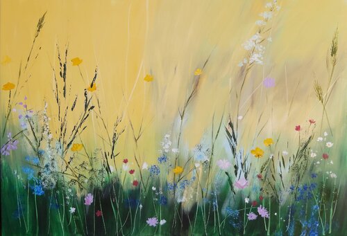 Bee Meadow 2 - Flowers Painting, Impressionism, Realism von Andrea Jacobi, Malerei kaufen auf Singulart