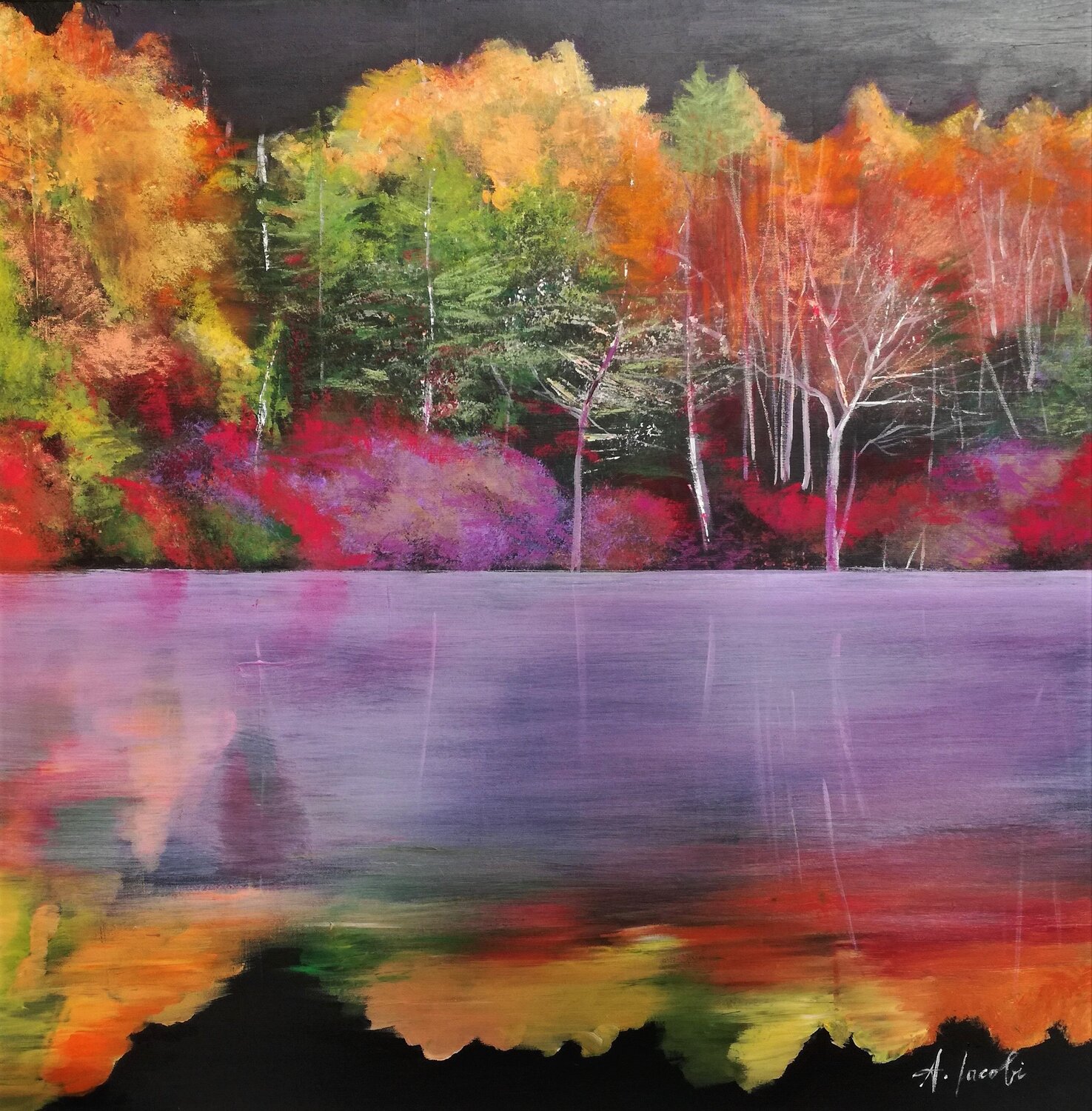 Autumn Mirror - Landscape Painting. Forest. Impressionism. Figurative. Andrea Jacobi