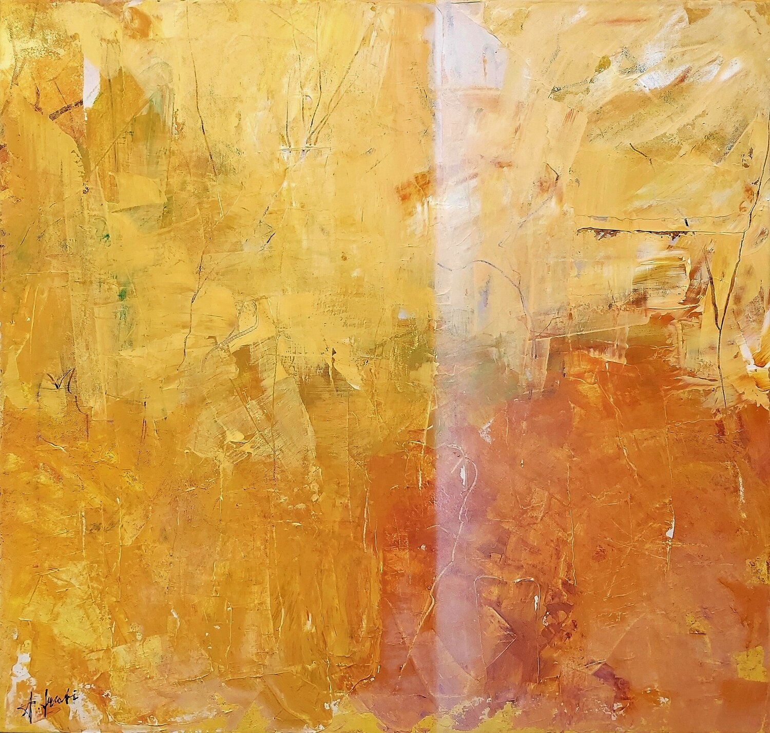Traces 6 - Abstract Painting, Yellow Andrea Jacobi