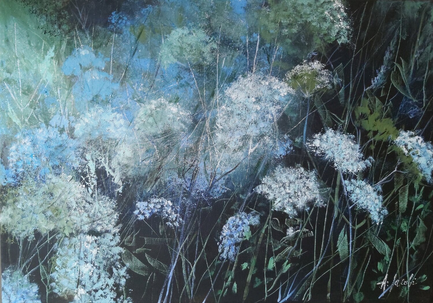 Flowering Hydrangeas 1 - Flowers Painting, Impressionism, Realism Andrea Jacobi Dipinto originale in vendita