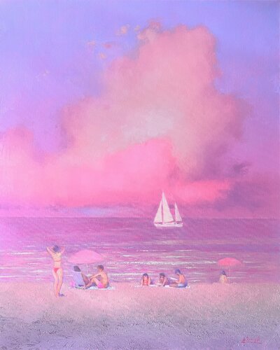 Pink evening at the sea van Andrii Kovalyk, Schilderij te koop op Singulart