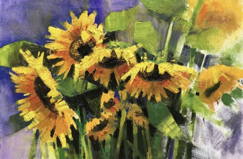 Sunflowers are a symbol of Ukraine by Andrii Kovalyk, Painting for Sale on Singulart