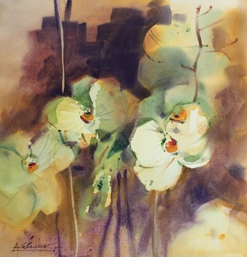 Abstract flowers Orchids van Andrii Kovalyk, Schilderij te koop op Singulart
