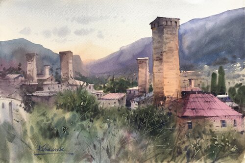 A view of the mountains and picturesque towers of Svaneti in Georgia Andrii Kovalyk