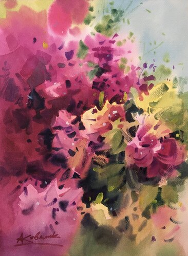 Red Flowers in India van Andrii Kovalyk, Schilderij te koop op Singulart