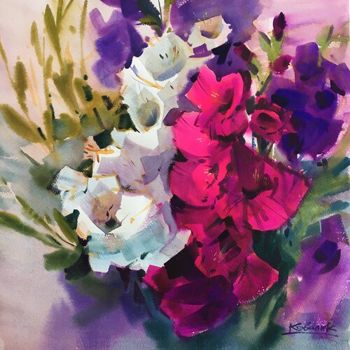 A bouquet of bright summer flowers di Andrii Kovalyk, Pittura in vendita su Singulart