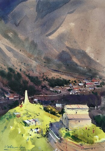 In the mountains of Kazbegi in Georgia van Andrii Kovalyk, Schilderij te koop op Singulart